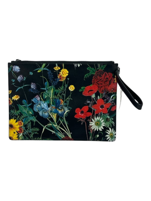Alice + Olivia Black & Multi Leather Zip Close Floral Wristlet Clutch Bag Black & Multi / Small
