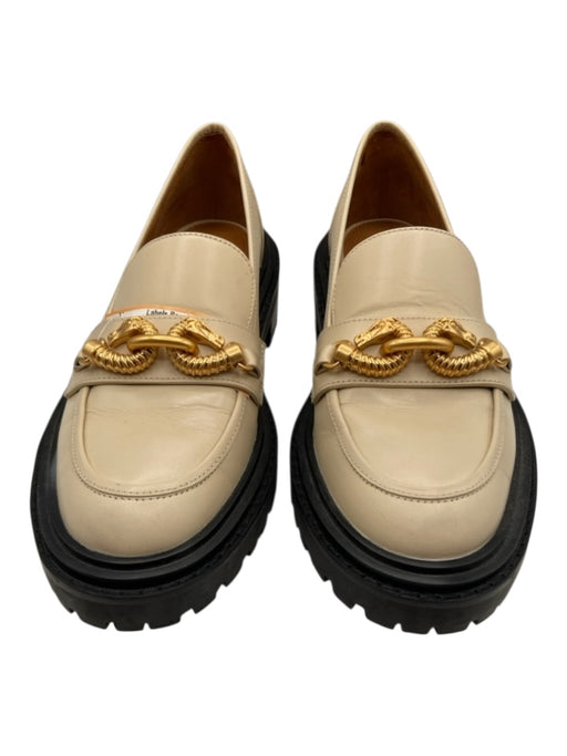 Tory Burch Shoe Size 7 Cream Beige Leather Upper Almond Toe Chain Detail Loafers Cream Beige / 7