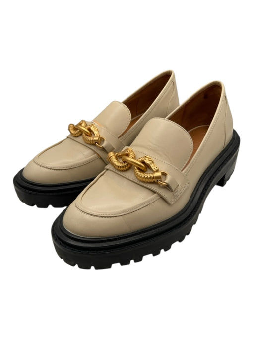 Tory Burch Shoe Size 7 Cream Beige Leather Upper Almond Toe Chain Detail Loafers Cream Beige / 7