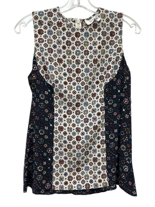 Derek Lam 10 Crosby Size 6 Navy Blue, Red, White Silk tile motif Back Zip Top Navy Blue, Red, White / 6