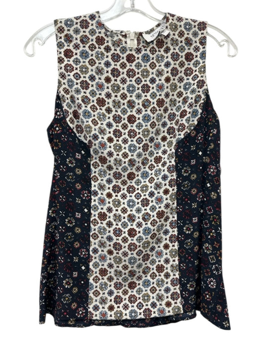 Derek Lam 10 Crosby Size 6 Navy Blue, Red, White Silk tile motif Back Zip Top Navy Blue, Red, White / 6