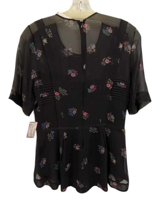 Veronica Beard Size 4 Black & Multi Silk Pintucks Flowers Back Zip Top Black & Multi / 4