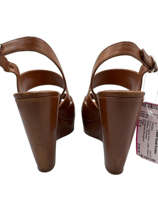 Prada Shoe Size 37.5 Cognac Brown Leather Slingback Platform Wedges Cognac Brown / 37.5