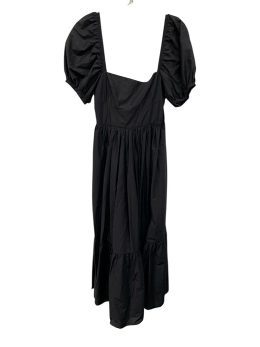 Matteau Size 2 Black Cotton Short Puff Sleeve Maxi Tiered Darted Dress Black / 2