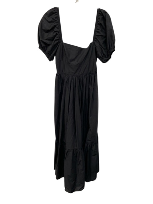 Matteau Size 2 Black Cotton Short Puff Sleeve Maxi Tiered Darted Dress Black / 2