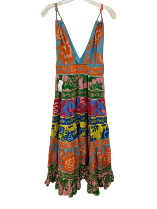 Farm Rio Size Small Blue, Orange, Red Cotton Sleeveless Mixed Print Tiered Dress Blue, Orange, Red / Small