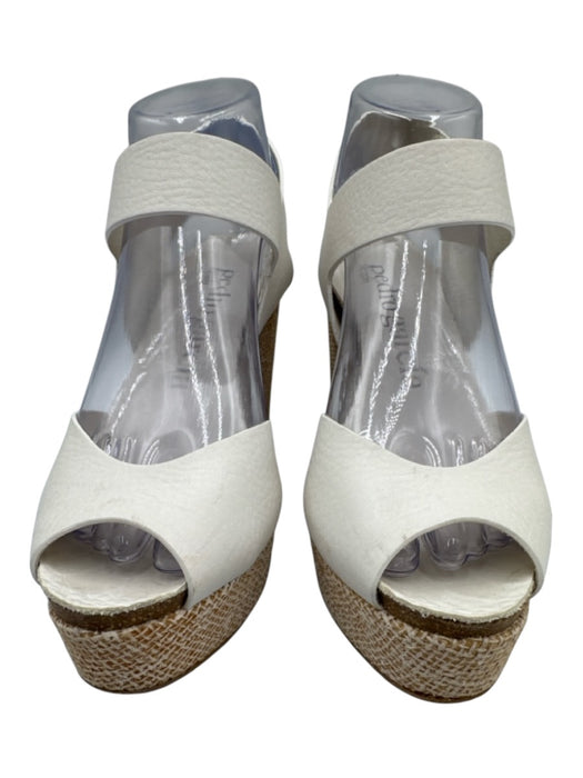 Pedro Garcia Shoe Size 37.5 white & tan Leather Upper Velcro Woven Wedges white & tan / 37.5