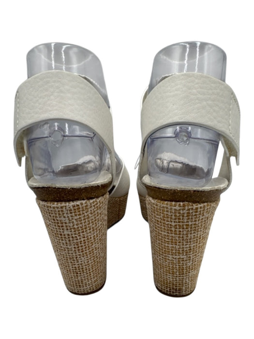 Pedro Garcia Shoe Size 37.5 white & tan Leather Upper Velcro Woven Wedges white & tan / 37.5