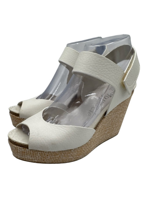 Pedro Garcia Shoe Size 37.5 white & tan Leather Upper Velcro Woven Wedges white & tan / 37.5
