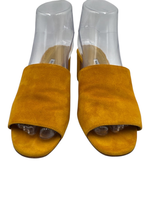 Manolo Blahnik Shoe Size 38 Marigold Yellow Leather Suede Block Heel Sandals Marigold Yellow / 38