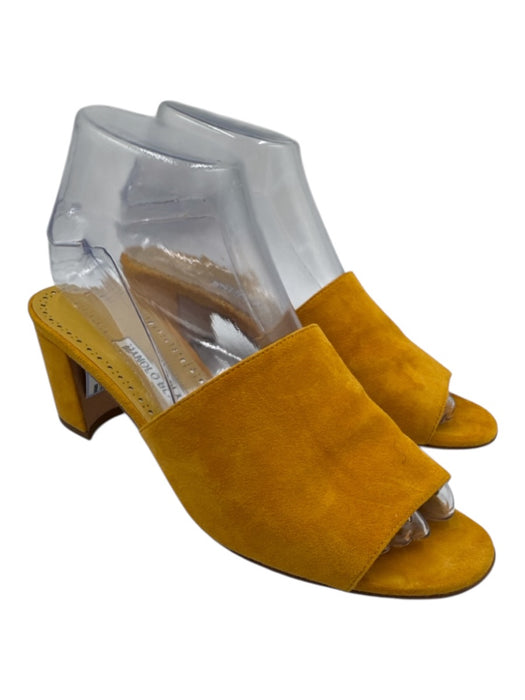 Manolo Blahnik Shoe Size 38 Marigold Yellow Leather Suede Block Heel Sandals Marigold Yellow / 38