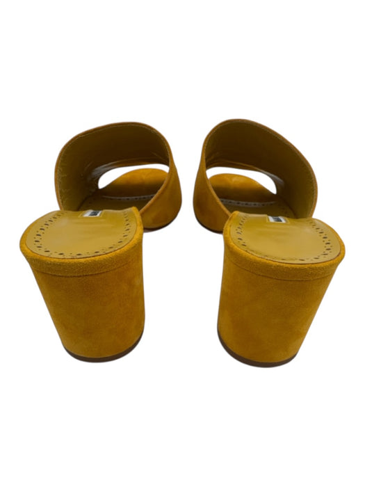 Manolo Blahnik Shoe Size 38 Marigold Yellow Leather Suede Block Heel Sandals Marigold Yellow / 38