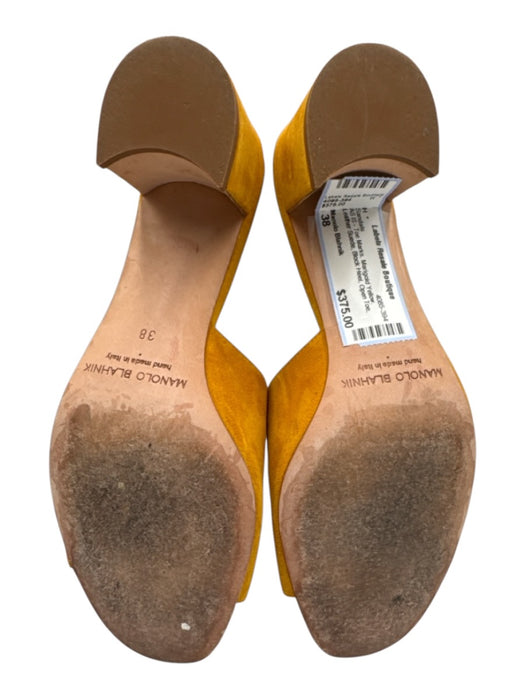 Manolo Blahnik Shoe Size 38 Marigold Yellow Leather Suede Block Heel Sandals Marigold Yellow / 38