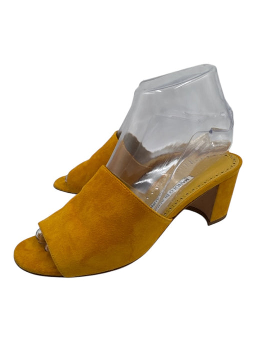 Manolo Blahnik Shoe Size 38 Marigold Yellow Leather Suede Block Heel Sandals Marigold Yellow / 38