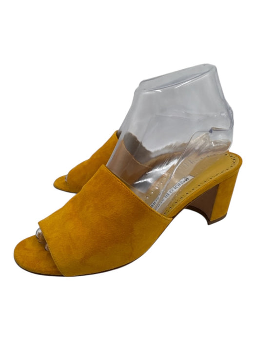Manolo Blahnik Shoe Size 38 Marigold Yellow Leather Suede Block Heel Sandals Marigold Yellow / 38