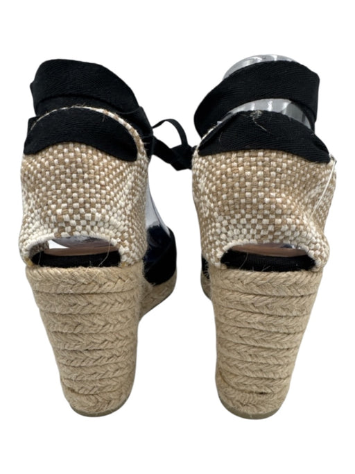 Castaner Shoe Size 38 Black & Beige Canvas & Raffia Ankle Wrap Wedge Espadrille Black & Beige / 38
