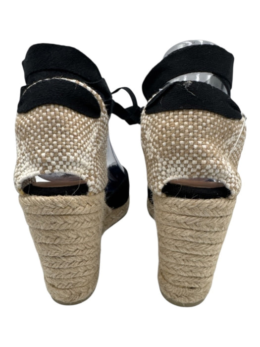 Castaner Shoe Size 38 Black & Beige Canvas & Raffia Ankle Wrap Wedge Espadrille Black & Beige / 38