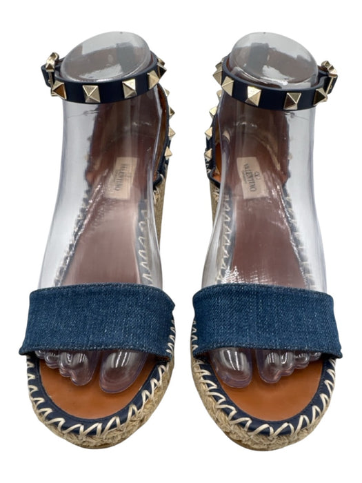 Valentino Garavani Shoe Size 37 Dark Wash Leather & Textile Toe Strap Espadrille Dark Wash / 37