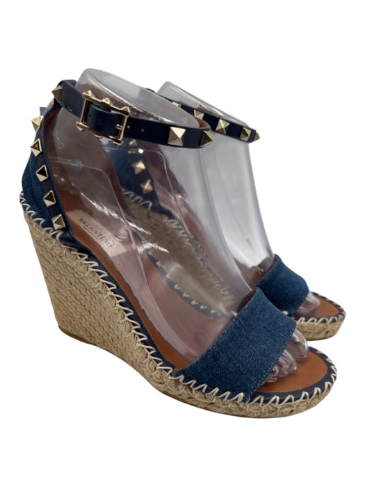 Valentino Garavani Shoe Size 37 Dark Wash Leather & Textile Toe Strap Espadrille Dark Wash / 37