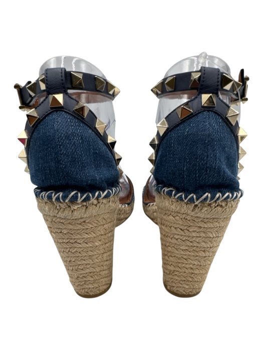 Valentino Garavani Shoe Size 37 Dark Wash Leather & Textile Toe Strap Espadrille Dark Wash / 37