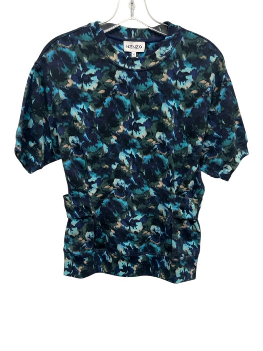 Kenzo Size XS Navy & Multi Cotton All Over Print Short Sleeve Crew Neck Top Navy & Multi / XS