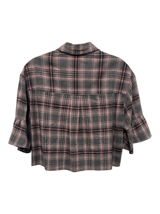 Cinq a Sept Size S Gray, Pink, Multi Cotton Plaid Short Sleeve Button Up Top Gray, Pink, Multi / S