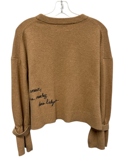 Cinq a Sept Size S Brown Wool Blend Long Sleeve Text Straps Sweater Brown / S