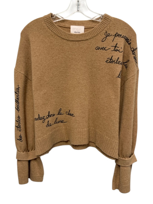 Cinq a Sept Size S Brown Wool Blend Long Sleeve Text Straps Sweater Brown / S