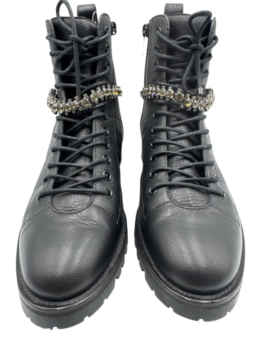 Jimmy Choo Shoe Size 38 Black Leather Lace Up Side Zip Jeweled Booties Black / 38
