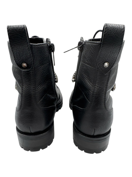 Jimmy Choo Shoe Size 38 Black Leather Lace Up Side Zip Jeweled Booties Black / 38