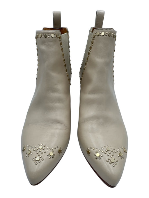 Clergerie Shoe Size 38 Beige Leather Gold Studs Chelsea Pointed Toe Booties Beige / 38