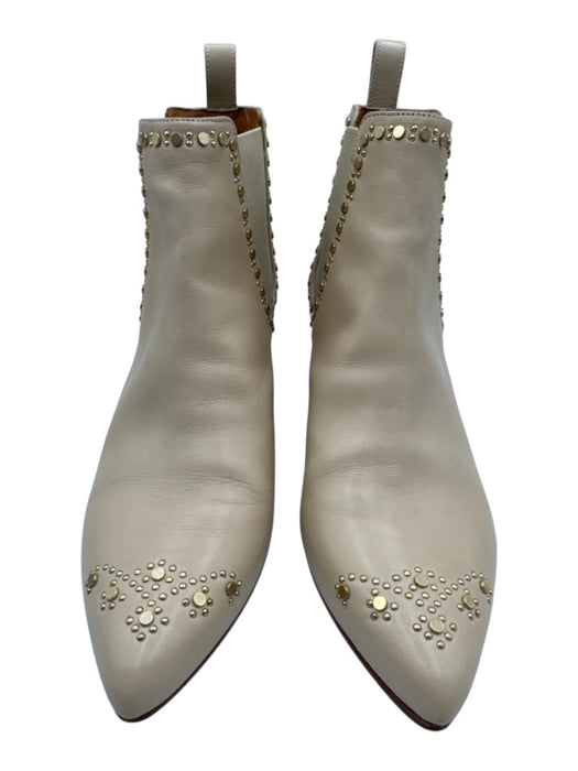 Clergerie Shoe Size 38 Beige Leather Gold Studs Chelsea Pointed Toe Booties Beige / 38