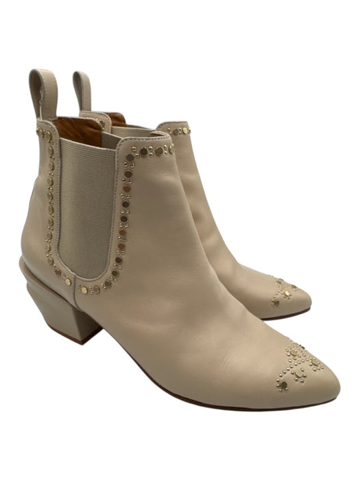 Clergerie Shoe Size 38 Beige Leather Gold Studs Chelsea Pointed Toe Booties Beige / 38
