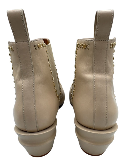 Clergerie Shoe Size 38 Beige Leather Gold Studs Chelsea Pointed Toe Booties Beige / 38