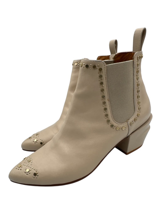 Clergerie Shoe Size 38 Beige Leather Gold Studs Chelsea Pointed Toe Booties Beige / 38