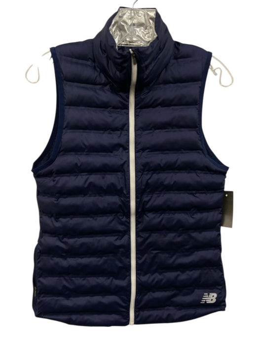 New Balance Size S Navy Blue Polyester Puffer High Neck Zip Up Vest Navy Blue / S