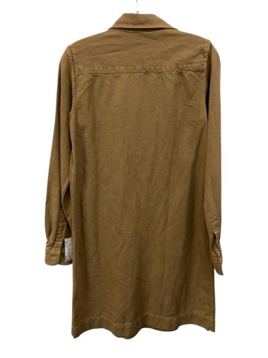 Nili Lotan Size XS Light Brown Cotton & Linen Long Sleeve Lace Up Collar Dress Light Brown / XS