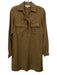 Nili Lotan Size XS Light Brown Cotton & Linen Long Sleeve Lace Up Collar Dress Light Brown / XS