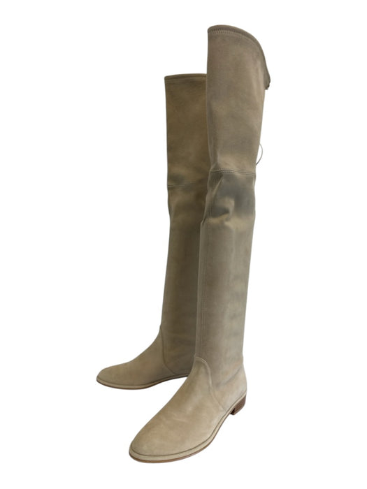 Stuart Weitzman Shoe Size 7.5 Beige Leather Upper Suede Tie Top Flat Boots Beige / 7.5