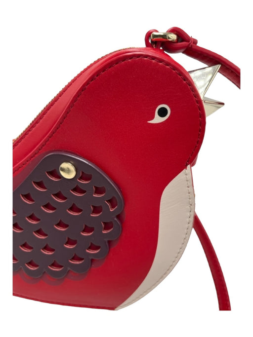 Kate Spade Red & White Leather Bird Shoulder Bag Top Zip Gold Hardware Bag Red & White / S