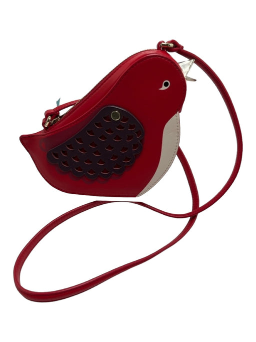 Kate Spade Red & White Leather Bird Shoulder Bag Top Zip Gold Hardware Bag Red & White / S