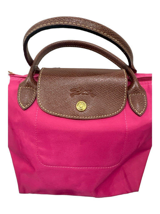 Longchamp Pink & Brown Nylon & Leather Double Top Handle Top Zip Foldable Bag Pink & Brown / S