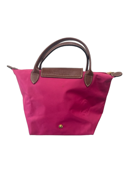 Longchamp Pink & Brown Nylon & Leather Double Top Handle Top Zip Foldable Bag Pink & Brown / S