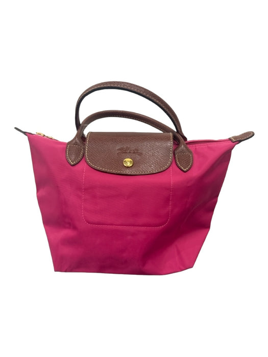 Longchamp Pink & Brown Nylon & Leather Double Top Handle Top Zip Foldable Bag Pink & Brown / S