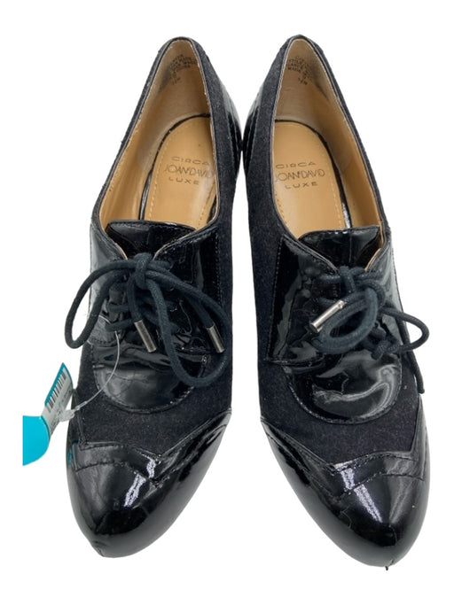 Circa Joan & David Shoe Size 5.5 Black Patent Leather Wingtip Lace Up Heels Black / 5.5