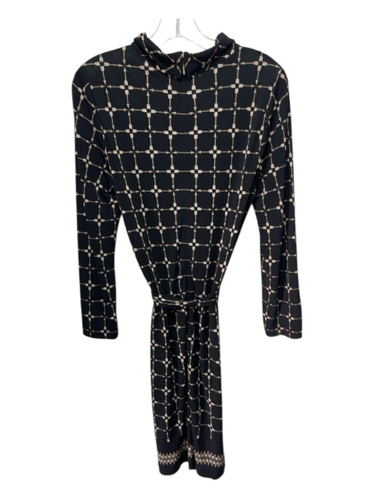Tory Burch Size M Black & Tan Rayon Mock Neck arrows Long Sleeve Dress Black & Tan / M