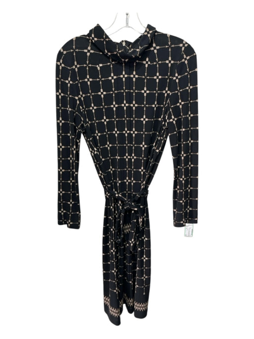 Tory Burch Size M Black & Tan Rayon Mock Neck arrows Long Sleeve Dress Black & Tan / M