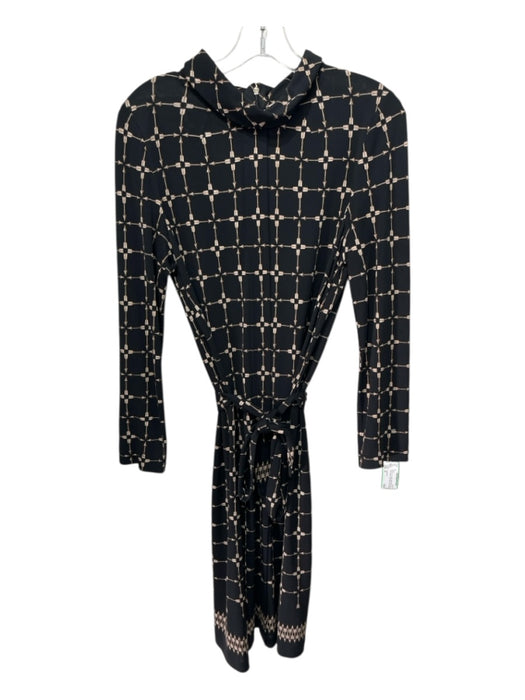 Tory Burch Size M Black & Tan Rayon Mock Neck arrows Long Sleeve Dress Black & Tan / M