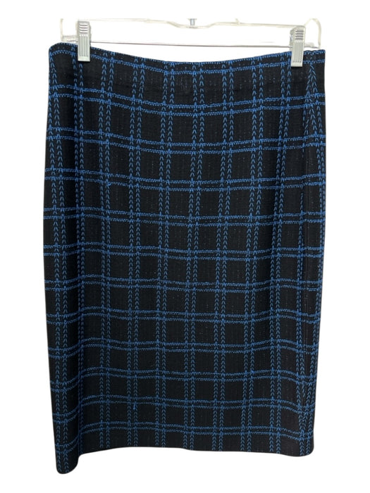 St John Size 8 Black & Blue Wool Blend Elastic Waist Plaid Above knee Skirt Black & Blue / 8
