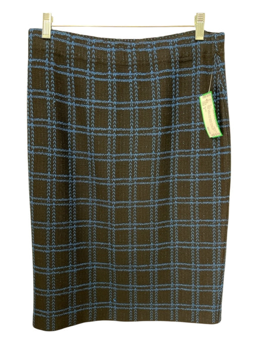 St John Size 8 Black & Blue Wool Blend Elastic Waist Plaid Above knee Skirt Black & Blue / 8